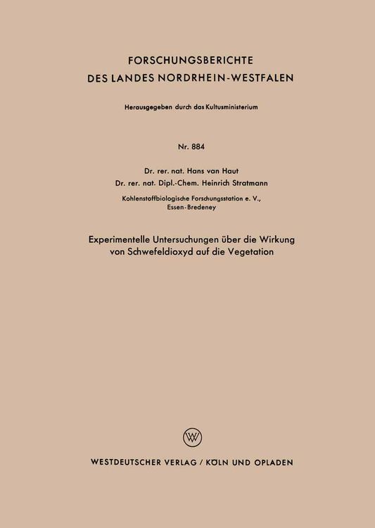 Produktbild: Experimentelle Untersuchungen &uuml;ber die Wirkung von Schwefeldioxyd auf die Vegetation