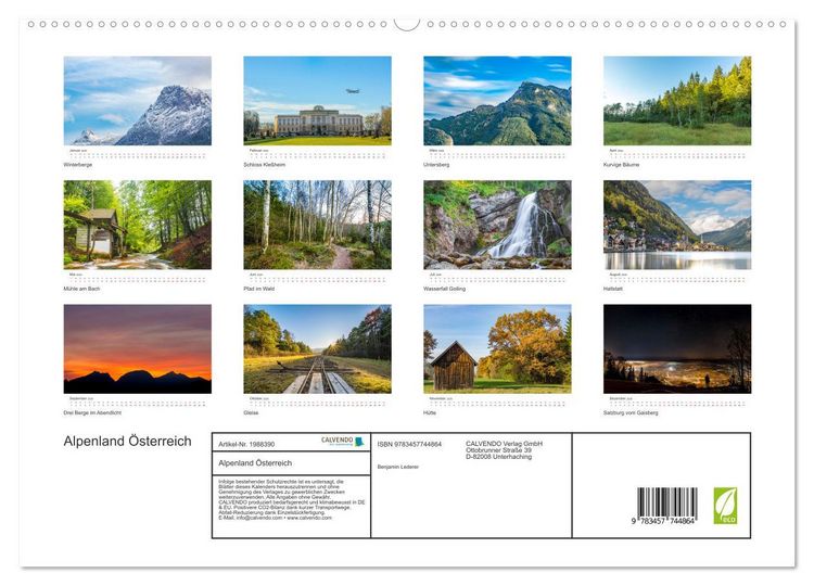 Produktbild: Alpenland &Ouml;sterreich (hochwertiger Premium Wandkalender 2026 DIN A2 quer), Kunstdruck in Hochglanz