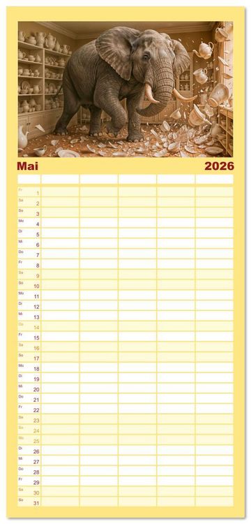Produktbild: Familienplaner 2026 - Tierische Redewendungen - Ein Kalender voller Spr&uuml;che und Sprachbilder mit 5 Spalten (Wandkalender, 21 x 45 cm) CALVENDO