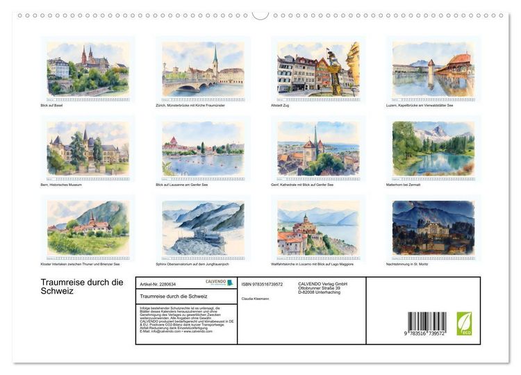 Produktbild: Traumreise durch die Schweiz (hochwertiger Premium Wandkalender 2026 DIN A2 quer), Kunstdruck in Hochglanz