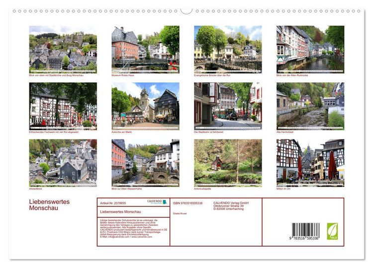 Produktbild: Liebenswertes Monschau (hochwertiger Premium Wandkalender 2026 DIN A2 quer), Kunstdruck in Hochglanz