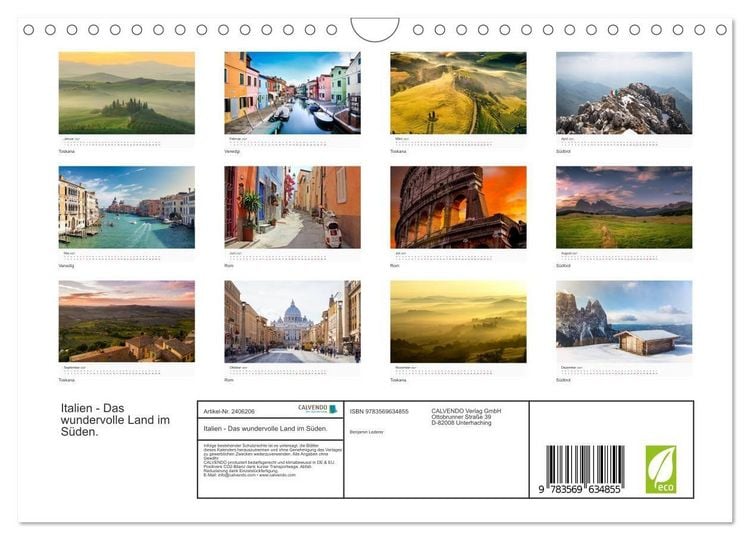 Produktbild: Italien - Das wundervolle Land im S&uuml;den. (Wandkalender 2027 DIN A4 quer), CALVENDO Monatskalender