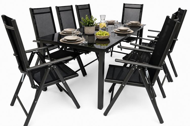 Produktbild: 9 tlg. Alu Glas Tisch Gartenset Sitzgruppe 189SW