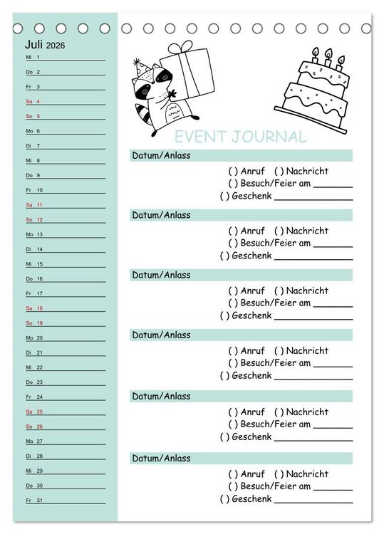 Produktbild: Geburtstagsplaner Doodle Tiere - F&uuml;r Termine, Geschenke, Eventdetails & mehr (Tischkalender 2026 DIN A5 hoch), CALVENDO Monatskalender