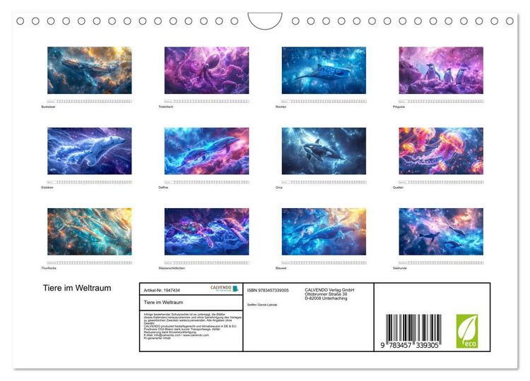 Produktbild: Tiere im Weltraum (Wandkalender 2026 DIN A4 quer), CALVENDO Monatskalender