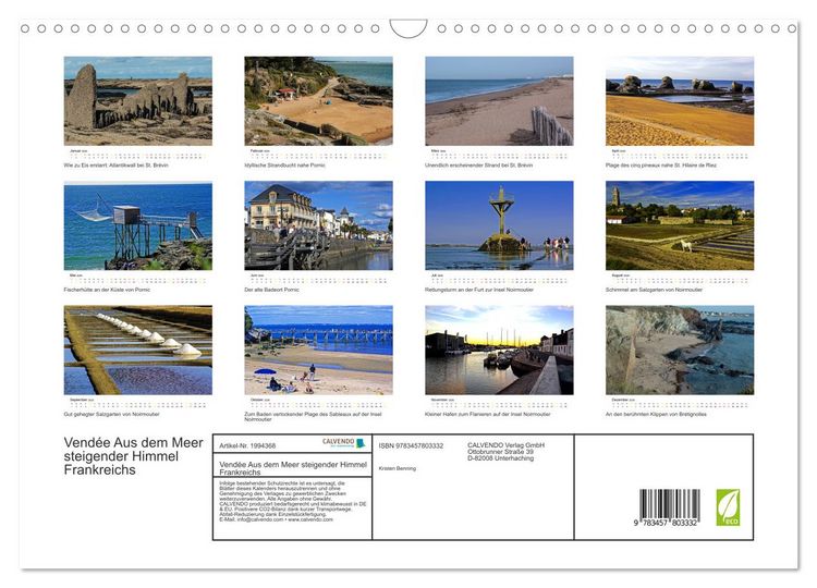 Produktbild: Vend&eacute;e Aus dem Meer steigender Himmel Frankreichs (Wandkalender 2026 DIN A3 quer), CALVENDO Monatskalender