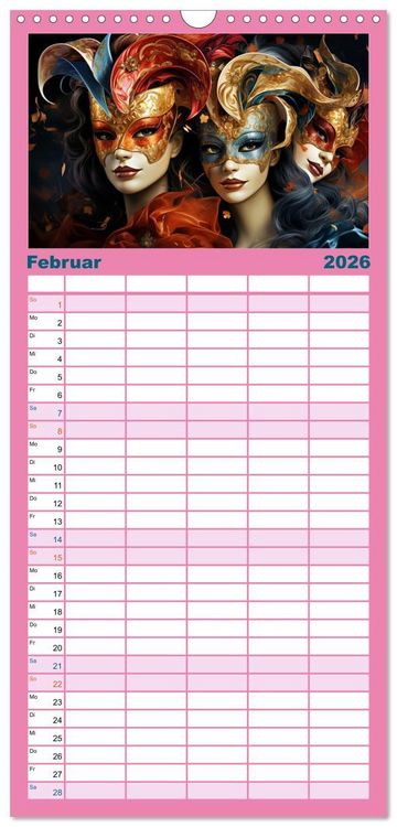 Produktbild: Familienplaner 2026 - MASKEN - poetisch und vertr&auml;umt mit 5 Spalten (Wandkalender, 21 x 45 cm) CALVENDO