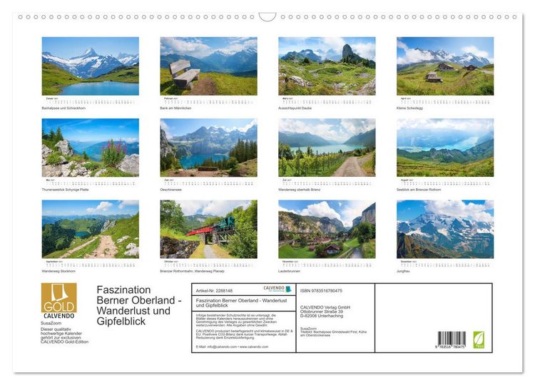 Produktbild: Faszination Berner Oberland - Wanderlust und Gipfelblick (Wandkalender 2027 DIN A2 quer), CALVENDO Monatskalender