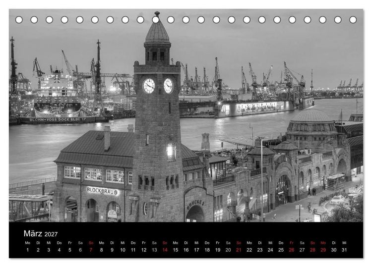 Produktbild: Hamburg monochrome Impressionen (Tischkalender 2027 DIN A5 quer), CALVENDO Monatskalender