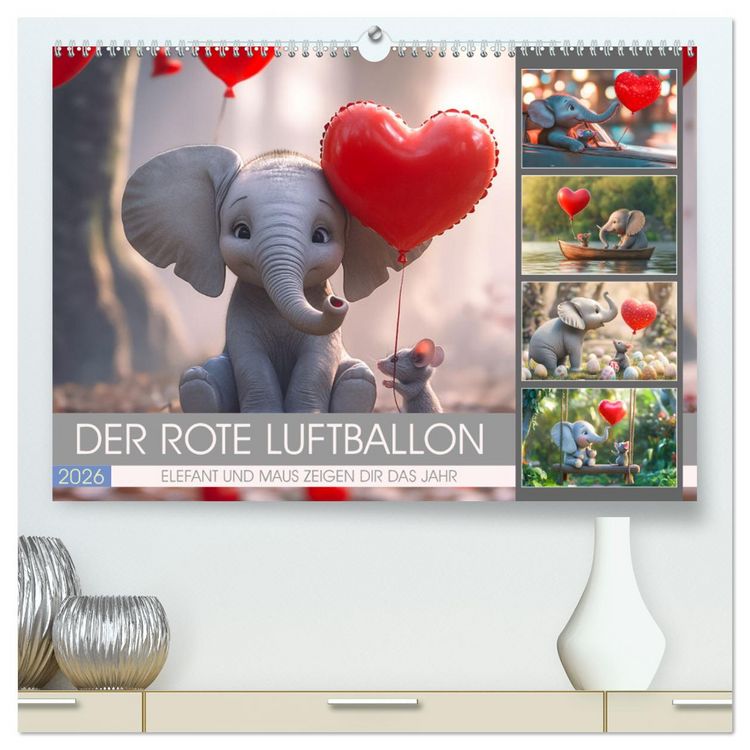 Produktbild: Der rote Luftballon - Elefant und Maus zeigen Dir das Jahr (hochwertiger Premium Wandkalender 2026 DIN A2 quer), Kunstdruck in Hochglanz