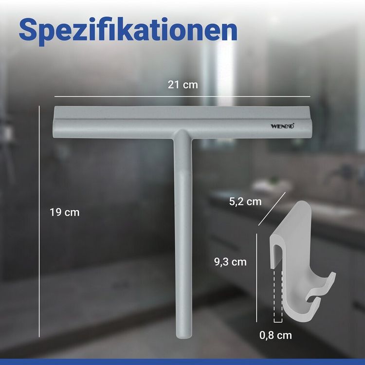 Produktbild: Duschabzieher Mod. Mola Grau, aus Edelstahl, ummantelt mit Silikon
