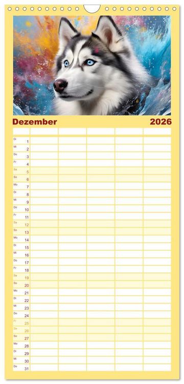 Produktbild: Familienplaner 2026 - Splash - Hunde im Farbrausch mit 5 Spalten (Wandkalender, 21 x 45 cm) CALVENDO