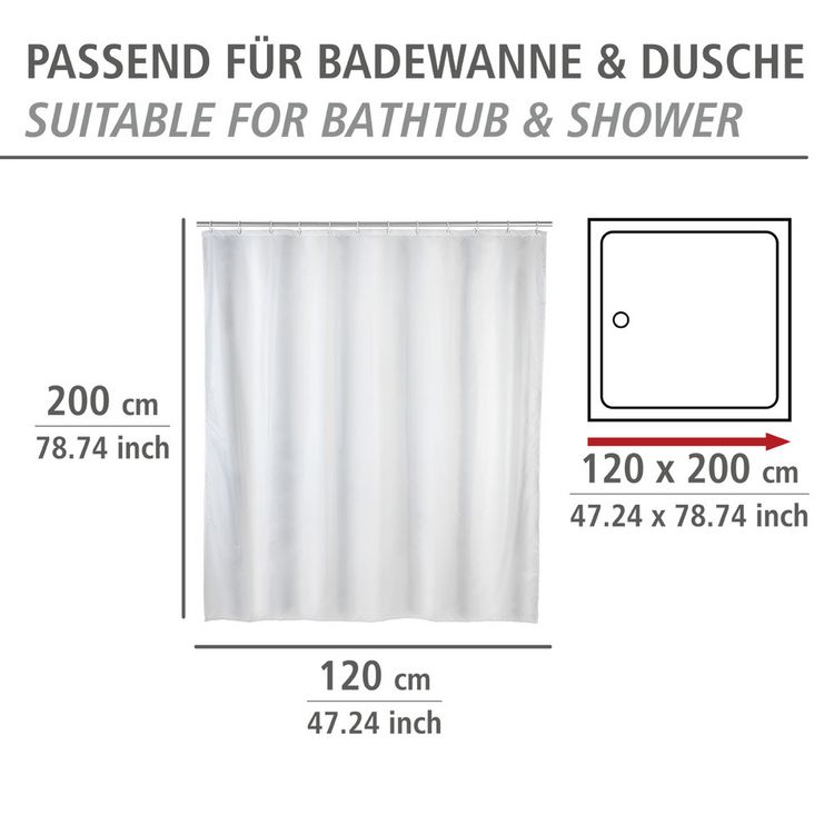 Produktbild: Anti-Schimmel Duschvorhang Uni White, Textil (Polyester), 120 x 200 cm, waschbar