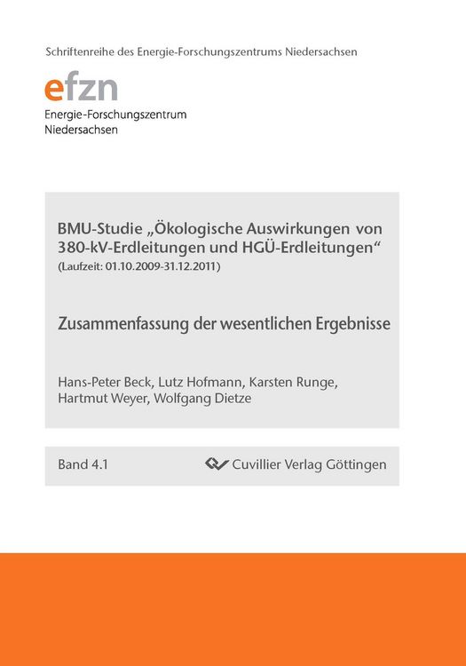 Produktbild: BMU-Studie "&Ouml;kologische Auswirkungen von 380-kV-Erdleitungen und HG&Uuml;-Erdleitungen"