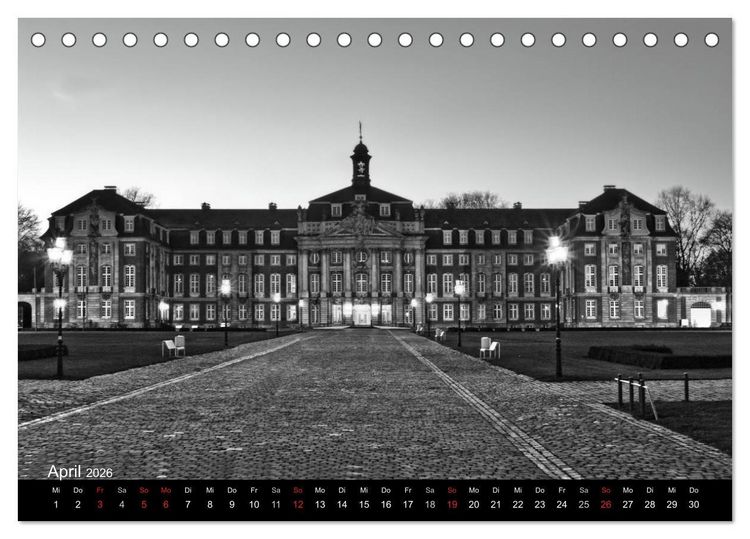 Produktbild: M&uuml;nster in schwarz-wei&szlig; gesehen (Tischkalender 2026 DIN A5 quer), CALVENDO Monatskalender