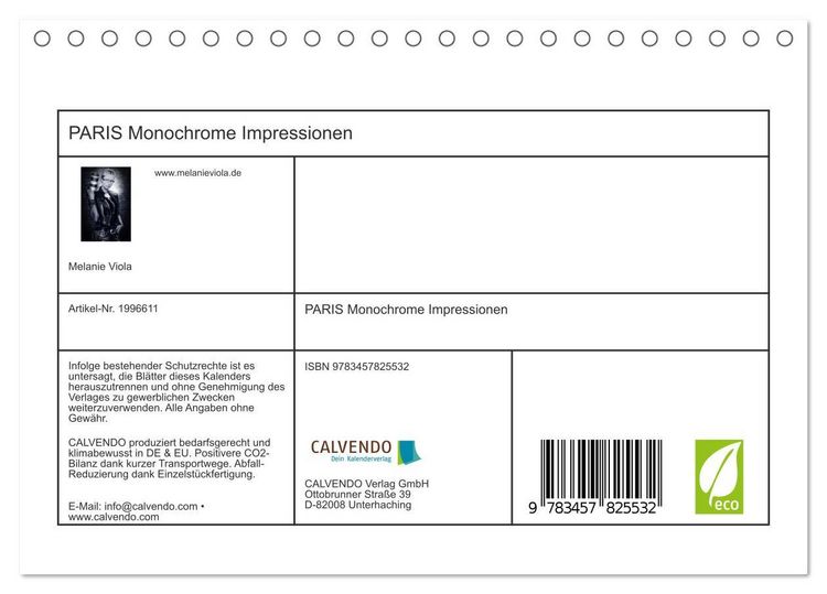 Produktbild: PARIS Monochrome Impressionen (Tischkalender 2026 DIN A5 quer), CALVENDO Monatskalender