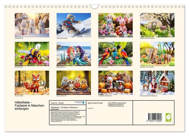 Produktbild: H&auml;kelliebe - Fantasie in Maschen einfangen (Wandkalender 2026 DIN A3 quer), CALVENDO Monatskalender