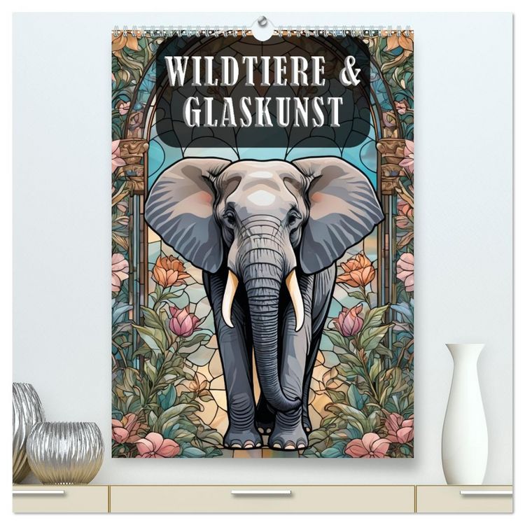 Produktbild: Wildtiere und Glaskunst im Tiffany Stil (hochwertiger Premium Wandkalender 2026 DIN A2 hoch), Kunstdruck in Hochglanz
