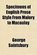 Produktbild: Specimens of English Prose Style from Malory to Macaulay