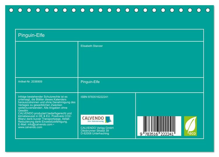 Produktbild: Pinguin-Elfe (Tischkalender 2026 DIN A5 quer), CALVENDO Monatskalender