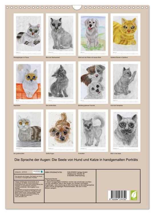 Produktbild: Die Sprache der Augen: Die Seele von Hund und Katze in handgemalten Portr&auml;ts (Wandkalender 2027 DIN A3 hoch), CALVENDO Monatskalender