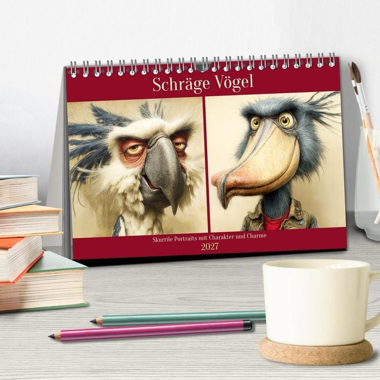 Produktbild: Schr&auml;ge V&ouml;gel. Skurrile Portraits mit Charakter und Charme (Tischkalender 2027 DIN A5 quer), CALVENDO Monatskalender