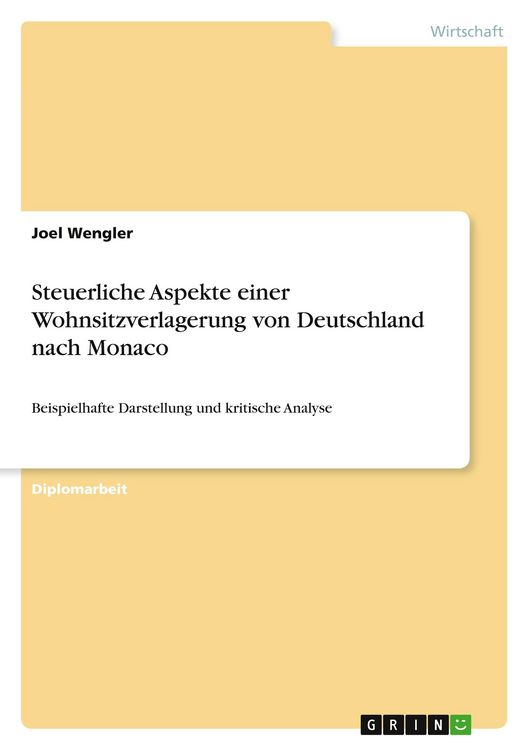 Produktbild: Steuerliche Aspekte einer Wohnsitzverlagerung von Deutschland nach Monaco