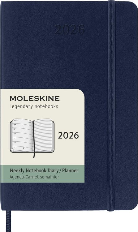 Moleskine 12 Monate Wochen Notizkalender 2026, Pocket/A6, 1 Wo = 1 Seite, rechts linierte Seite, Weicher Einband, Saphir
