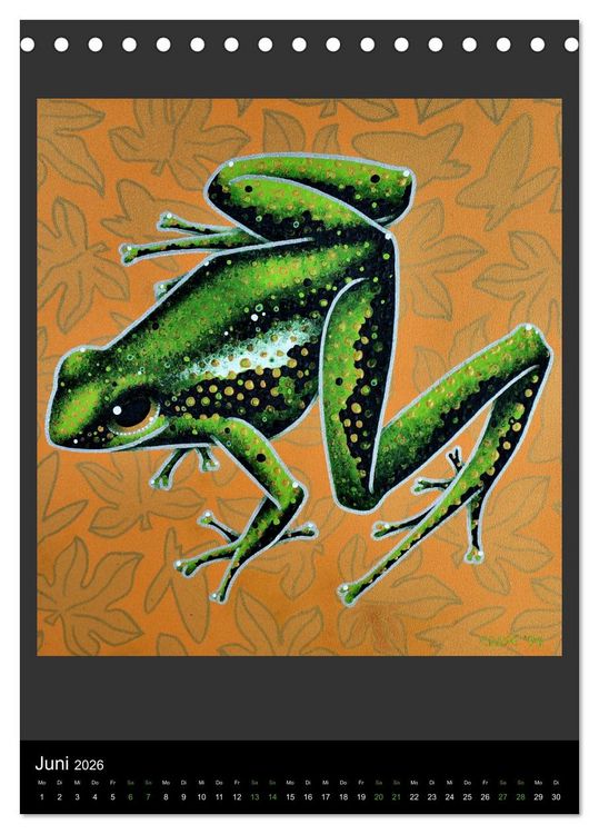 Produktbild: Acrylic paintings - Pfeilgiftfr&ouml;sche und Cham&auml;leons (Tischkalender 2026 DIN A5 hoch), CALVENDO Monatskalender