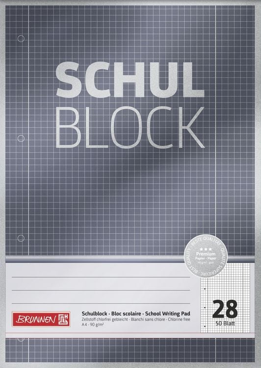 Produktbild: Brunnen Schulblock Premium A4 Lineatur 28 grau