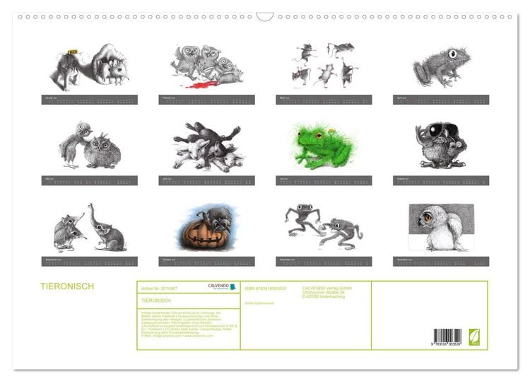 Produktbild: TIERONISCH (Wandkalender 2026 DIN A2 quer), CALVENDO Monatskalender