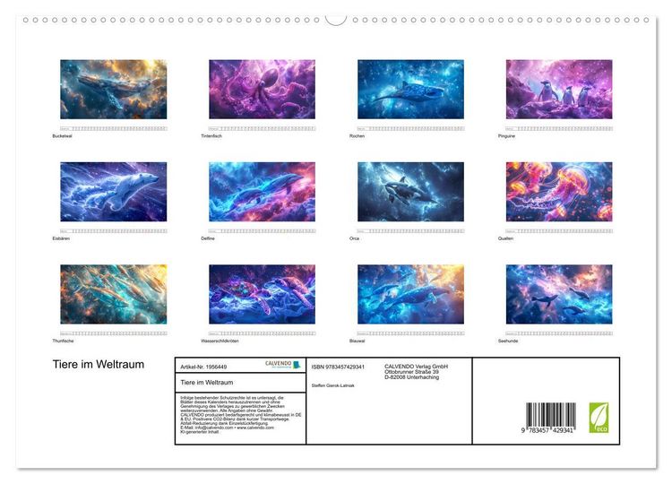 Produktbild: Tiere im Weltraum (hochwertiger Premium Wandkalender 2026 DIN A2 quer), Kunstdruck in Hochglanz