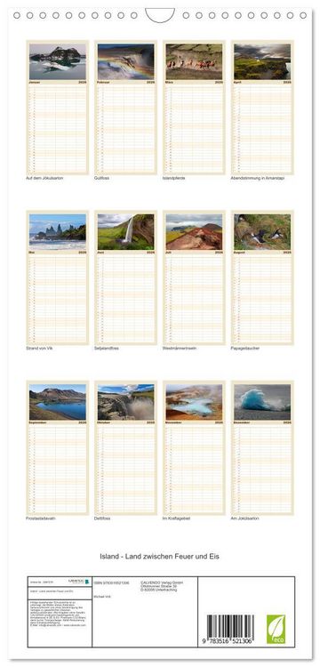 Produktbild: Familienplaner 2026 - Island - Land zwischen Feuer und Eis mit 5 Spalten (Wandkalender, 21 x 45 cm) CALVENDO