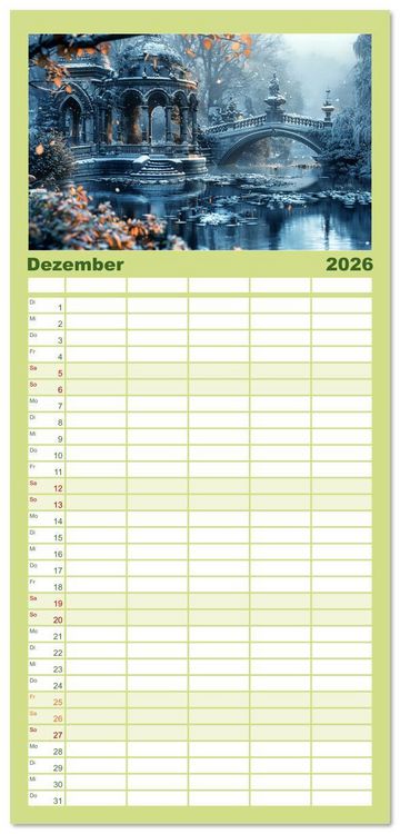 Produktbild: Familienplaner 2026 - Verwunschene G&auml;rten - Eine Zeitreise mit 5 Spalten (Wandkalender, 21 x 45 cm) CALVENDO