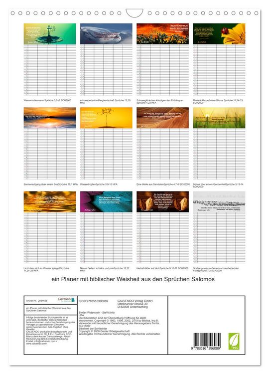 Produktbild: ein Planer mit biblischer Weisheit aus den Spr&uuml;chen Salomos (Wandkalender 2026 DIN A3 hoch), CALVENDO Monatskalender