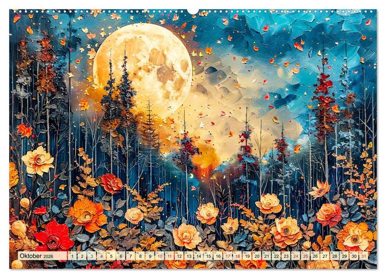 Produktbild: Blumenn&auml;chte im Mondlicht - Poesie des Himmels und der Erde (hochwertiger Premium Wandkalender 2026 DIN A2 quer), Kunstdruck in Hochglanz