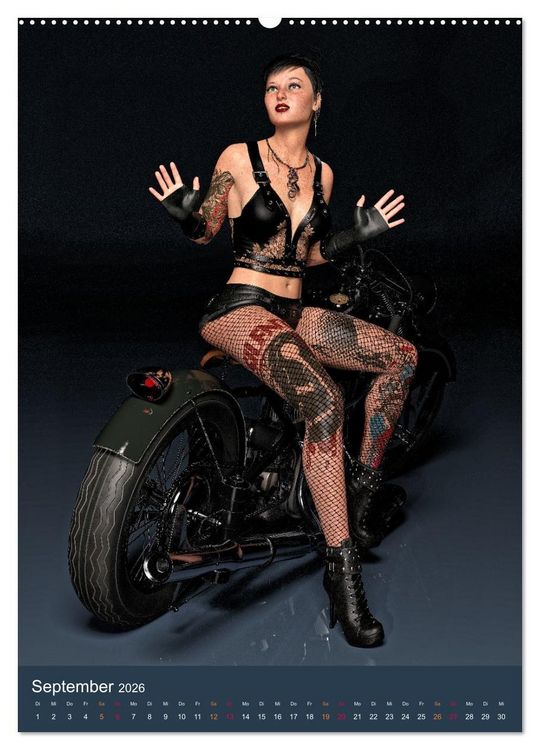 Produktbild: Tattooed Girls and Bikes (Wandkalender 2026 DIN A2 hoch), CALVENDO Monatskalender