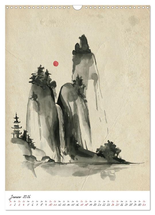 Produktbild: Sumi-e Kunst im japanischen Stil (Wandkalender 2026 DIN A3 hoch), CALVENDO Monatskalender