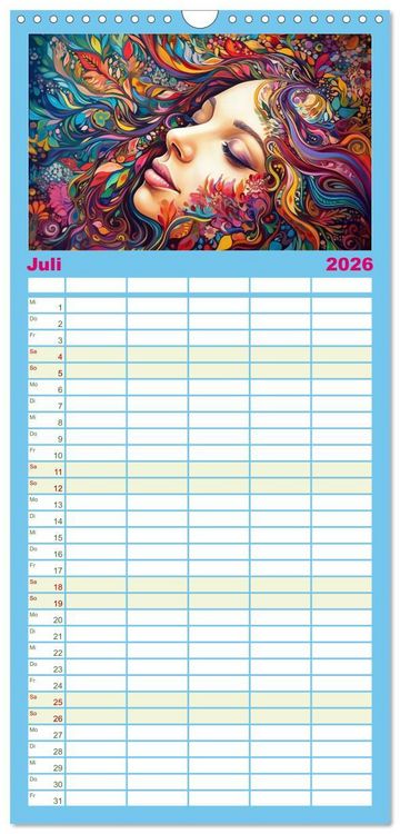 Produktbild: Familienplaner 2026 - Farbenfroh Weiblich mit 5 Spalten (Wandkalender, 21 x 45 cm) CALVENDO