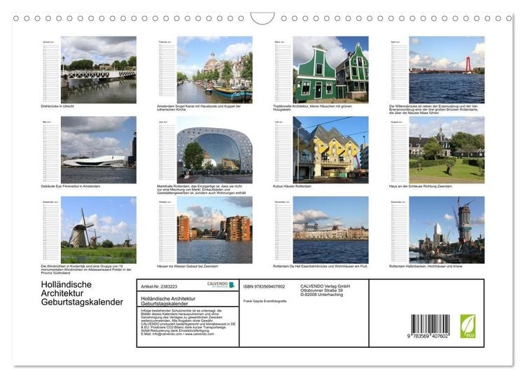 Produktbild: Holl&auml;ndische Architektur Geburtstagskalender (Wandkalender 2027 DIN A3 quer), CALVENDO Monatskalender