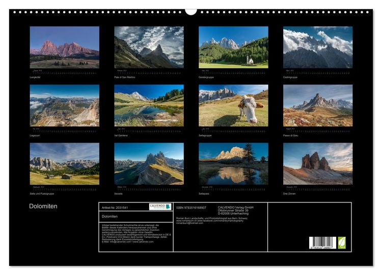 Produktbild: Dolomiten (Wandkalender 2026 DIN A2 quer), CALVENDO Monatskalender