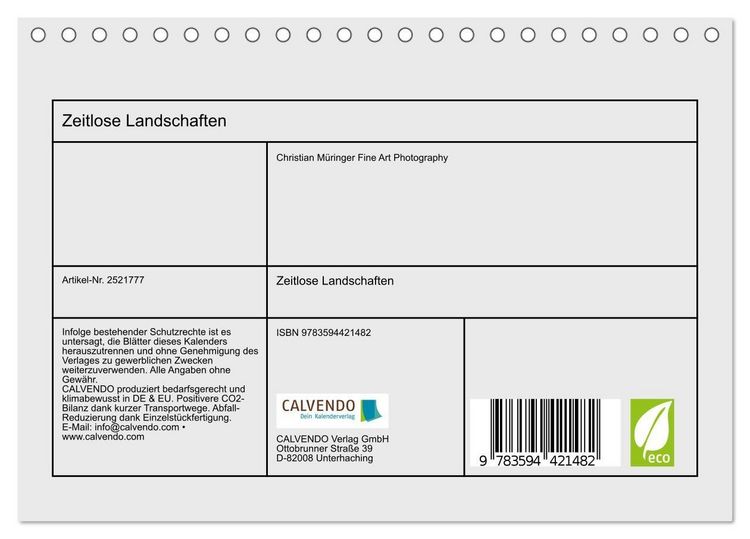 Produktbild: Zeitlose Landschaften (Tischkalender 2027 DIN A5 quer), CALVENDO Monatskalender