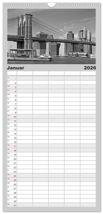 Produktbild: Familienplaner 2026 - NEW YORK Urbaner Flair mit 5 Spalten (Wandkalender, 21 x 45 cm) CALVENDO