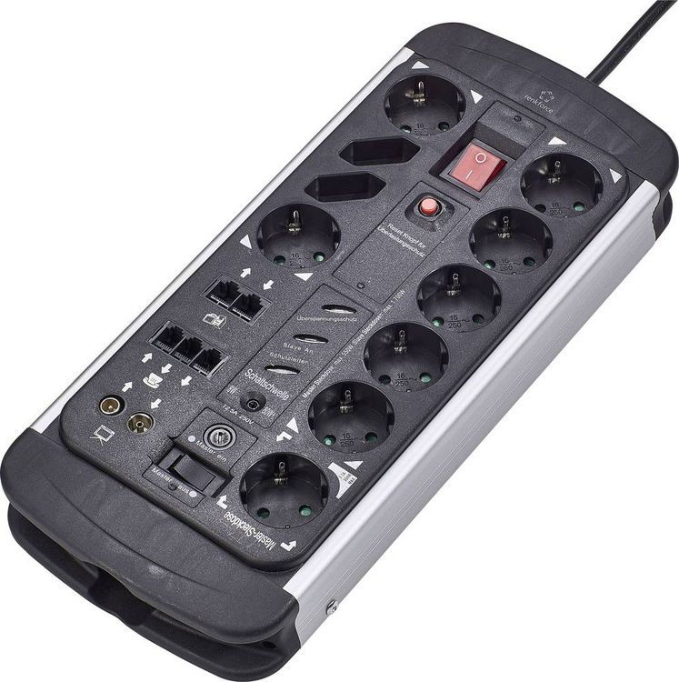 Produktbild: Renkforce 1015A-CMB-SXMS Master/Slave-Steckdosenleiste 10fach Schwarz, Aluminium Schutzkontakt 1 St.