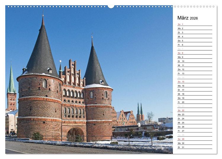 Produktbild: Hansestadt L&uuml;beck / Geburtstagskalender (hochwertiger Premium Wandkalender 2026 DIN A2 quer), Kunstdruck in Hochglanz