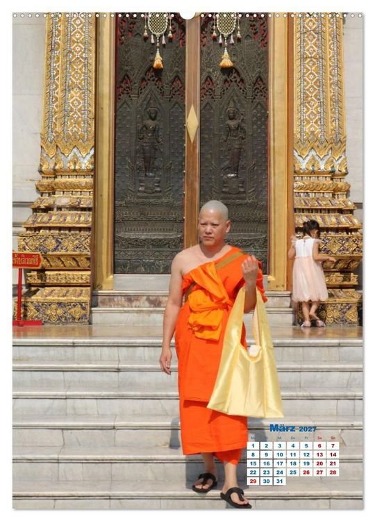 Produktbild: Bangkoks Tempel - Goldene Pagoden und safrangelbe Roben (hochwertiger Premium Wandkalender 2027 DIN A2 hoch), Kunstdruck in Hochglanz