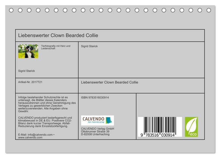 Produktbild: Liebenswerter Clown Bearded Collie (Tischkalender 2026 DIN A5 quer), CALVENDO Monatskalender
