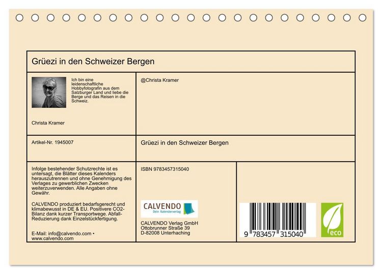 Produktbild: Gr&uuml;ezi in den Schweizer Bergen (Tischkalender 2026 DIN A5 quer), CALVENDO Monatskalender