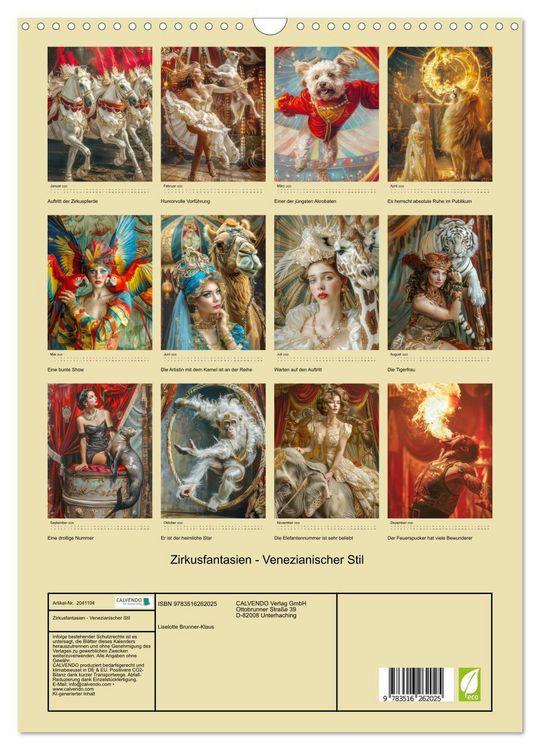 Produktbild: Zirkusfantasien - Venezianischer Stil (Wandkalender 2026 DIN A3 hoch), CALVENDO Monatskalender