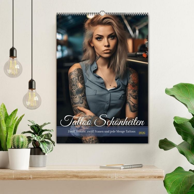Produktbild: Tattoo Sch&ouml;nheiten - zw&ouml;lf Monate, zw&ouml;lf Frauen und jede Menge Tattoos (Wandkalender 2026 DIN A2 hoch), CALVENDO Monatskalender